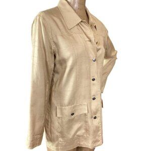 Chico's Design Button Up 100% Silk Shirt Sz 1 (M/8) Beige-Gold #315N